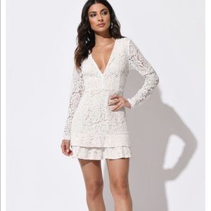 Beautiful Off-White Lace Dress with Deep Plunge